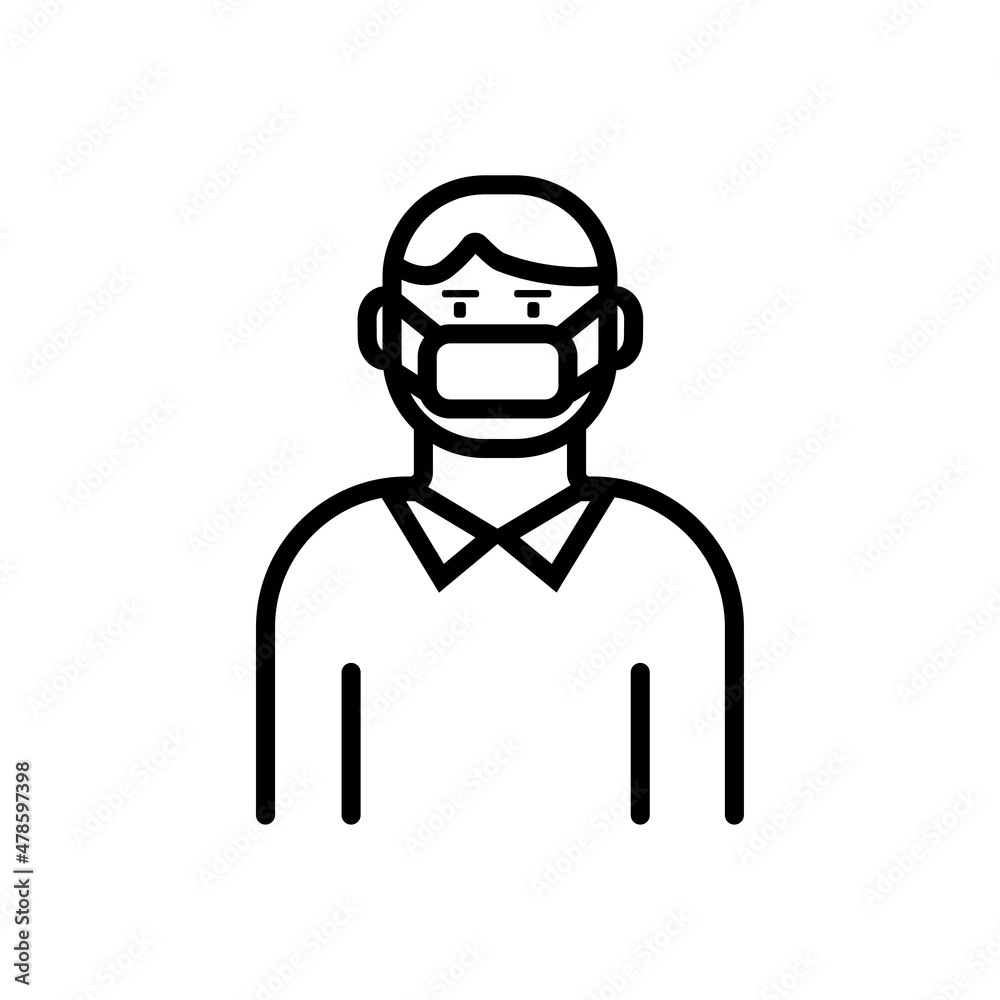 Simple man with mask corona virus protection. icon illustration