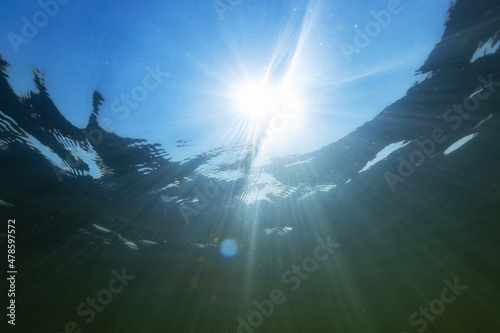 Underwater sunlight beams and shine