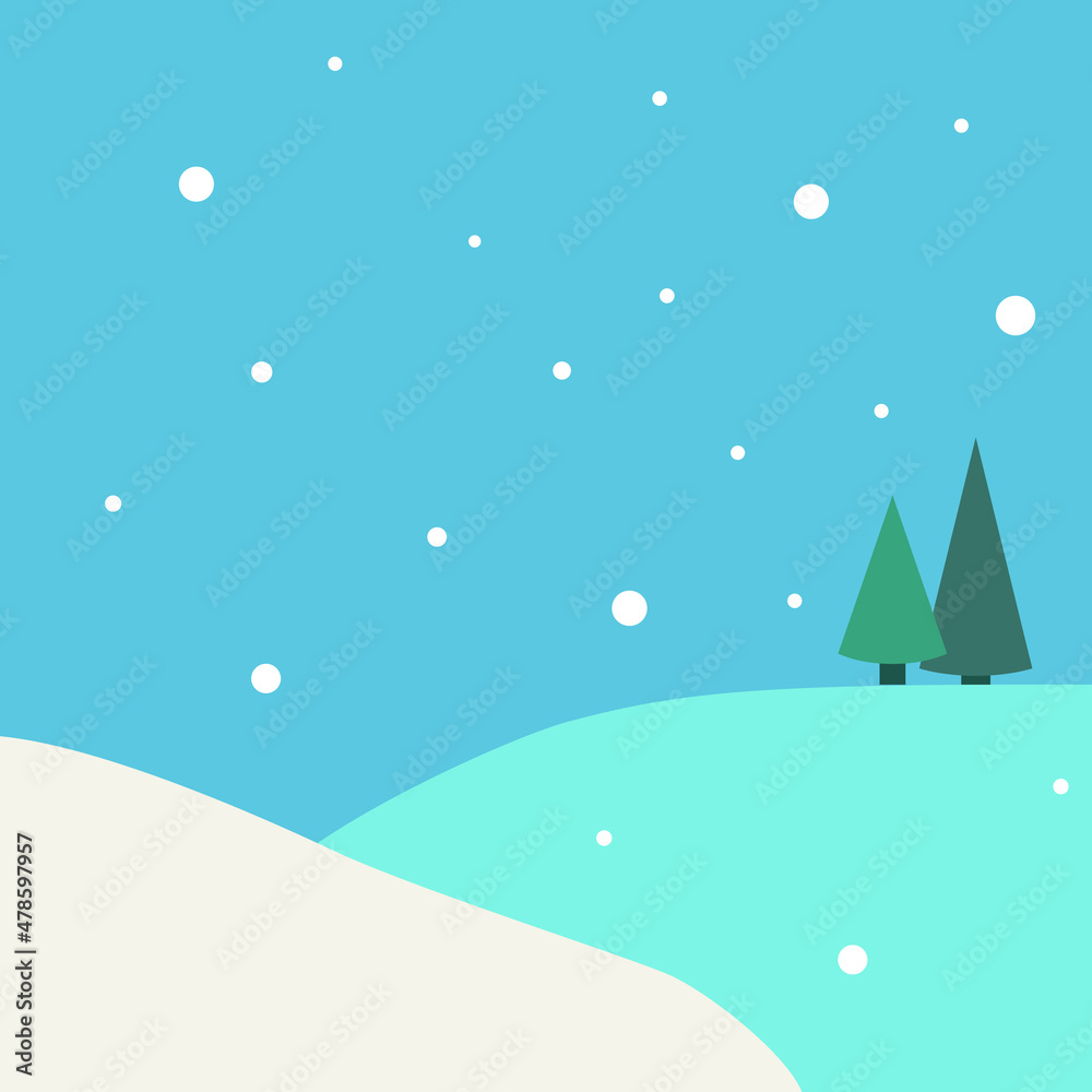 Illustration of magical winter hills and fir trees in the snow. It is suitable for use for postcards, gifts, websites, social media.