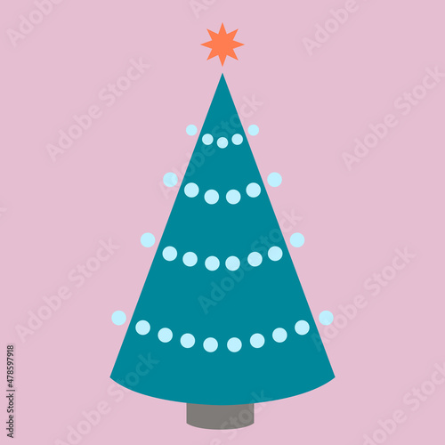 Illustration of a Christmas tree with decorations. It is suitable for use for postcards, gifts, websites, social media.