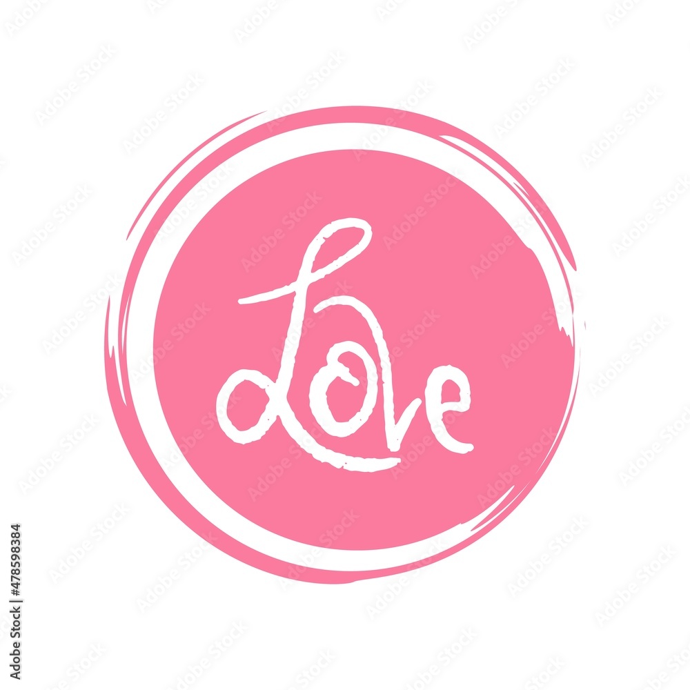 Valentines love day. Print design for pin, label, badge, sticker, greeting card, banner. Brush stroke
