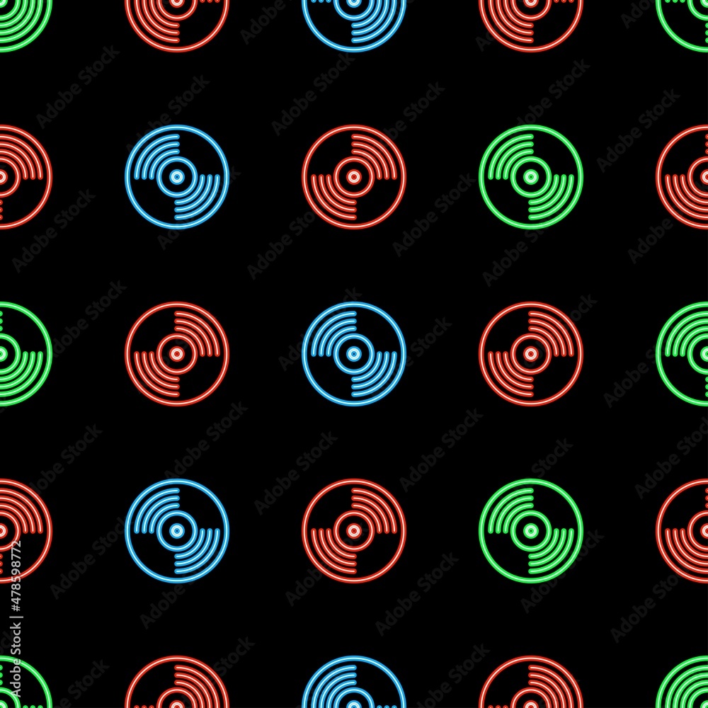 vinyl seamless pattern on black background, vector illustration. vinyl seamless pattern on black background, vector illustration.