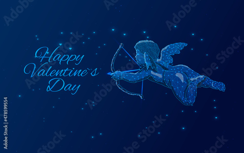 cupid angel with bow and arrow with heart with wings Fototapet