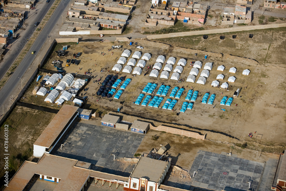 Temperary Shelters at Village of Pisco San Clemente Devastated by Earthquake Aug 15 2007 Peru