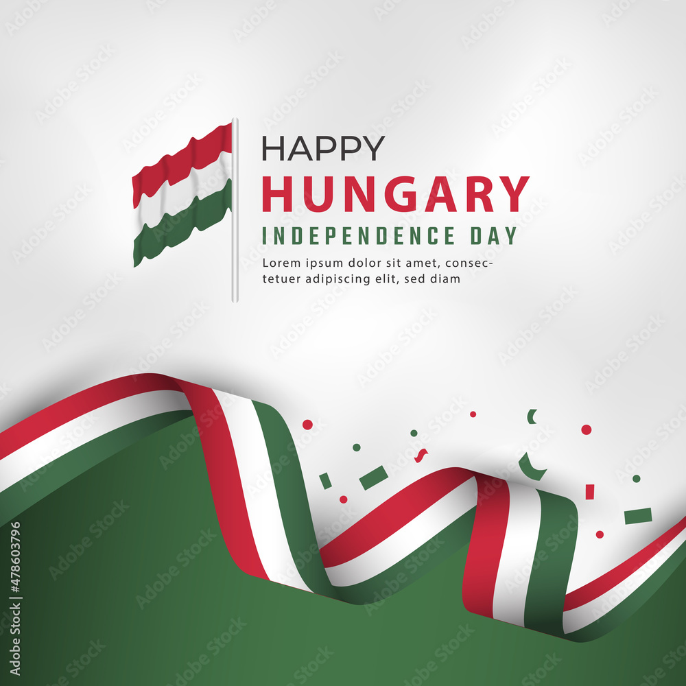 Obraz premium Happy Hungary Independence Day 15 March Celebration Vector Design Illustration. Template for Poster, Banner, Advertising, Greeting Card or Print Design Element
