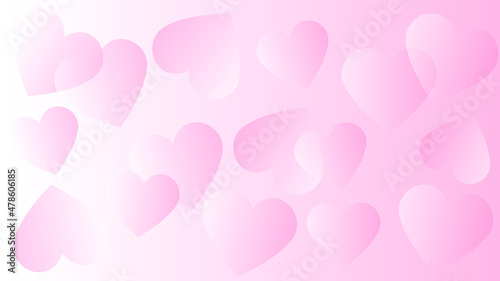 Vector background of pink gradient hearts overlapping each other on white and pink background. Valentine's day, Mother's day, hearts background. Happy, copy space.