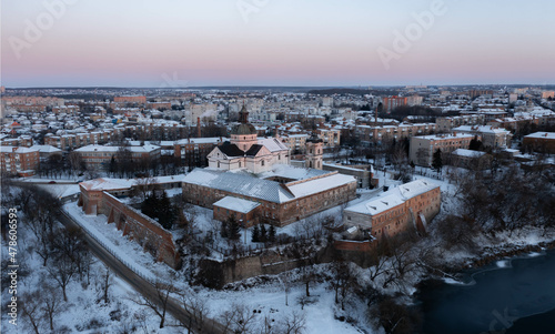 Aerial winter view of Monastery of the Bare Carmelites in Berdichev, Ukraine. Travel destinations across Ukraine photo