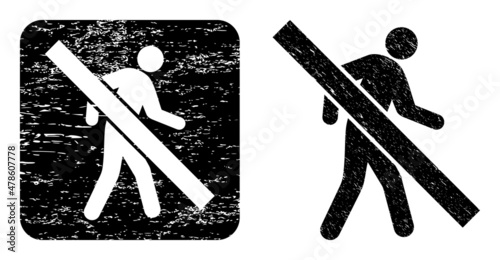 Vector stop walking pedestrian stencil icon. Grunge stop walking pedestrian seal stamp, done with icon and rounded square.