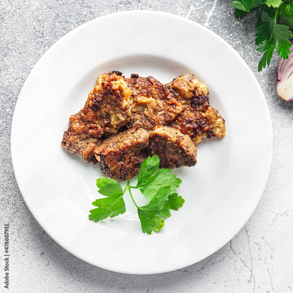 fried liver beef pieces meat food healthy meal food snack on the table copy space food background fried liver beef pieces meat food healthy meal food snack on the table copy space food background