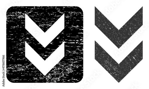 Vector shift down subtracted icon. Grunge shift down seal, done with icon and rounded square. Rounded square seal have shift down hole inside. Vector shift down grunge images.