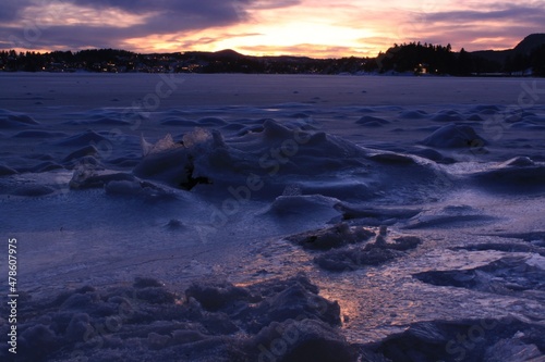 sunset over the frozen fjord - Bærum