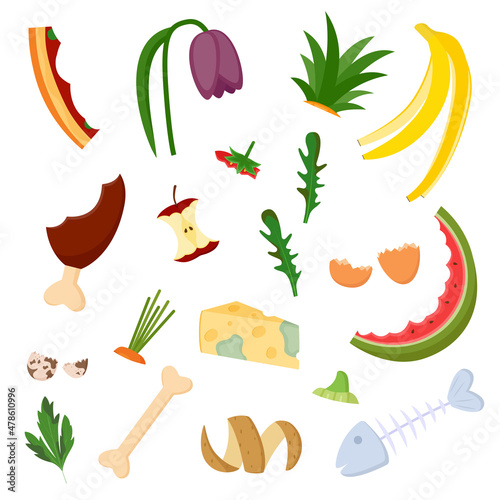 Organic waste, food compost rubbish, vector illustration