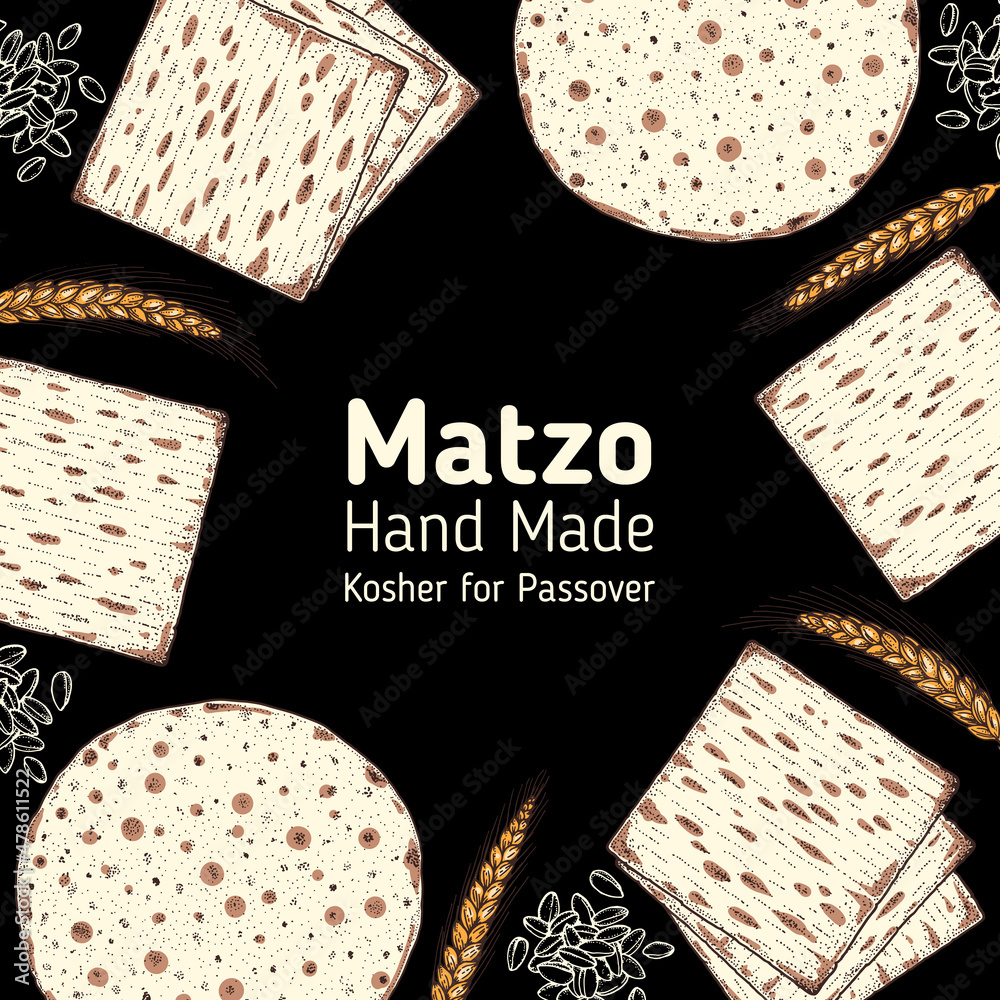 Matzo cooking and ingredients for matzo illustration. Middle eastern