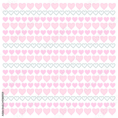 Vector background of small pink and grey hand drawn in straight lines. Valentine's day, Mother's day, hearts background. Happy, copy space.