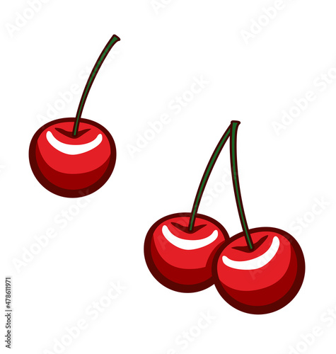 cartoon red cherries single and double