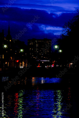 Night light over Malmo Canal, Sweden photo