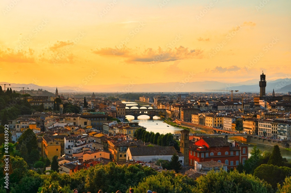 Florence on Sunset and Ponte Vecchio - Italy