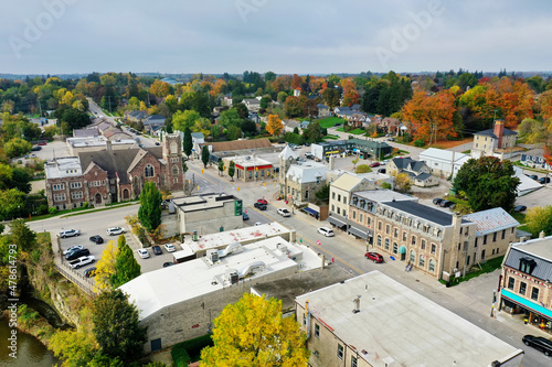 Fototapeta Naklejka Na Ścianę i Meble -  Aerial of Fergus, Ontario, Canada in autumn