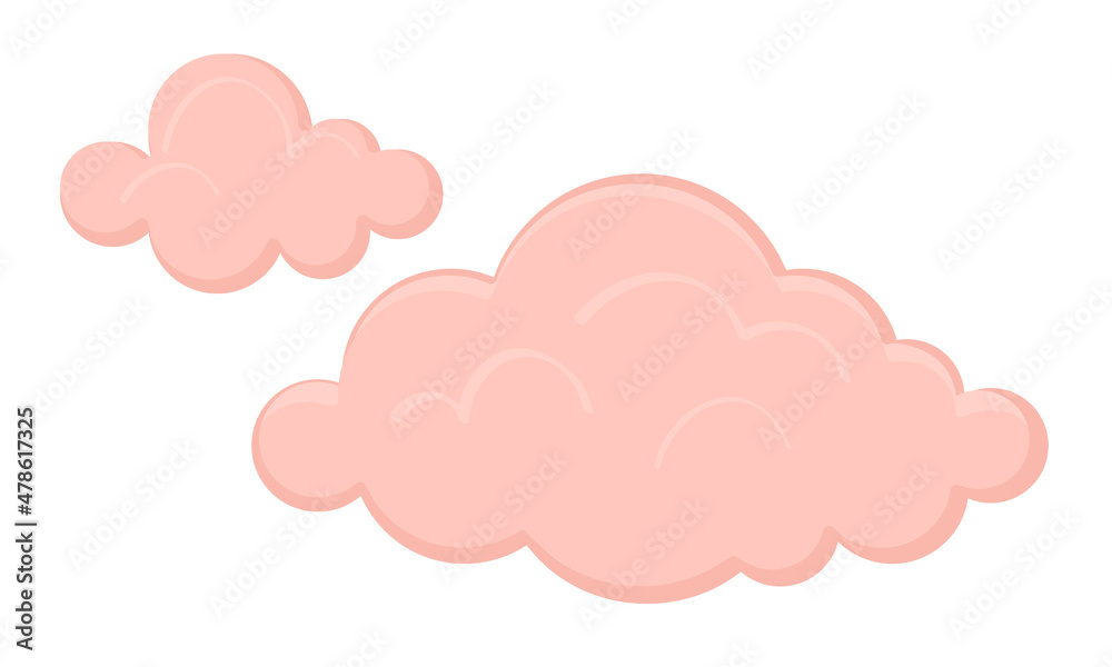 Vector. Cute pink watercolor clouds with rain. Set of watercolor objects isolated on white background for your design: textile, fabric, postcard, invitation