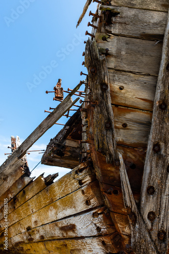 Detail of shipwreck in Squirrel Cove, Cortes Island, British Columbia, Canada