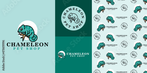 cute chamleon logo for banding with seamless pattern for business brand photo