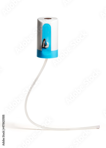 Automatic white pomp for a bottle of clean water (19 liters) isolated white background with clipping path. 