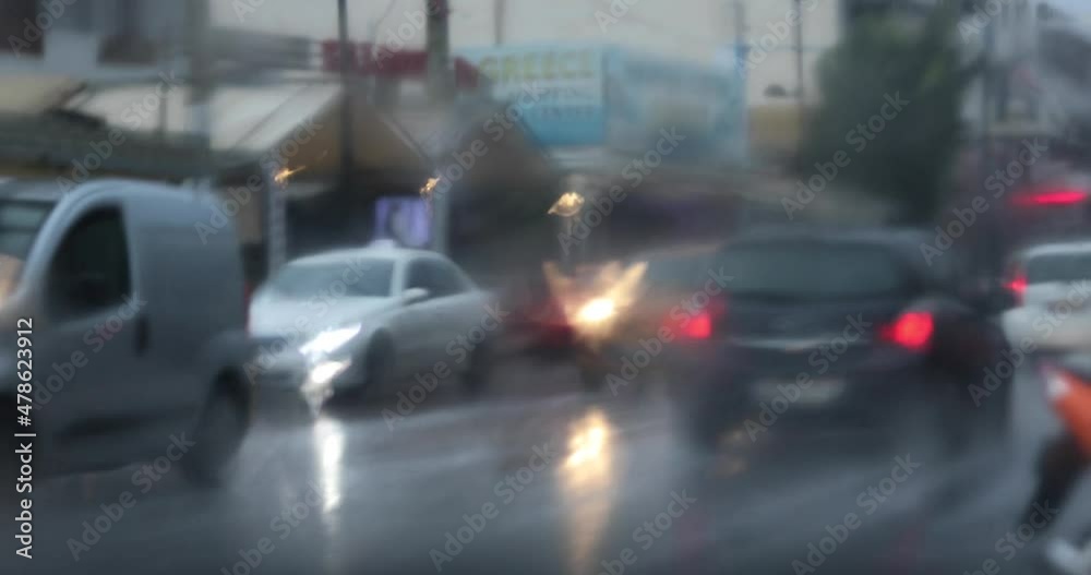 travel by car in the rain with foggy windshield across Europe and Asia