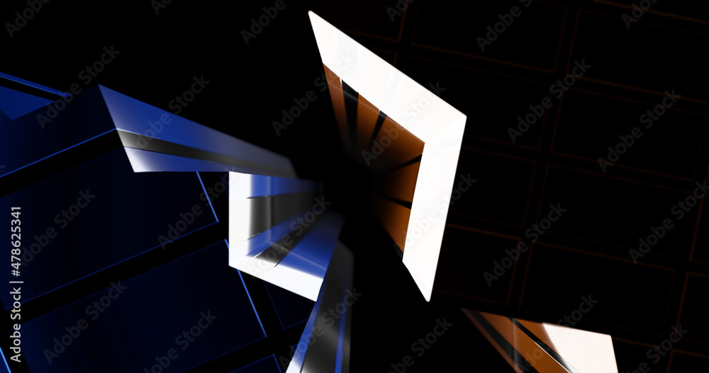 Fototapeta premium Render with blue and orange shapes with edges