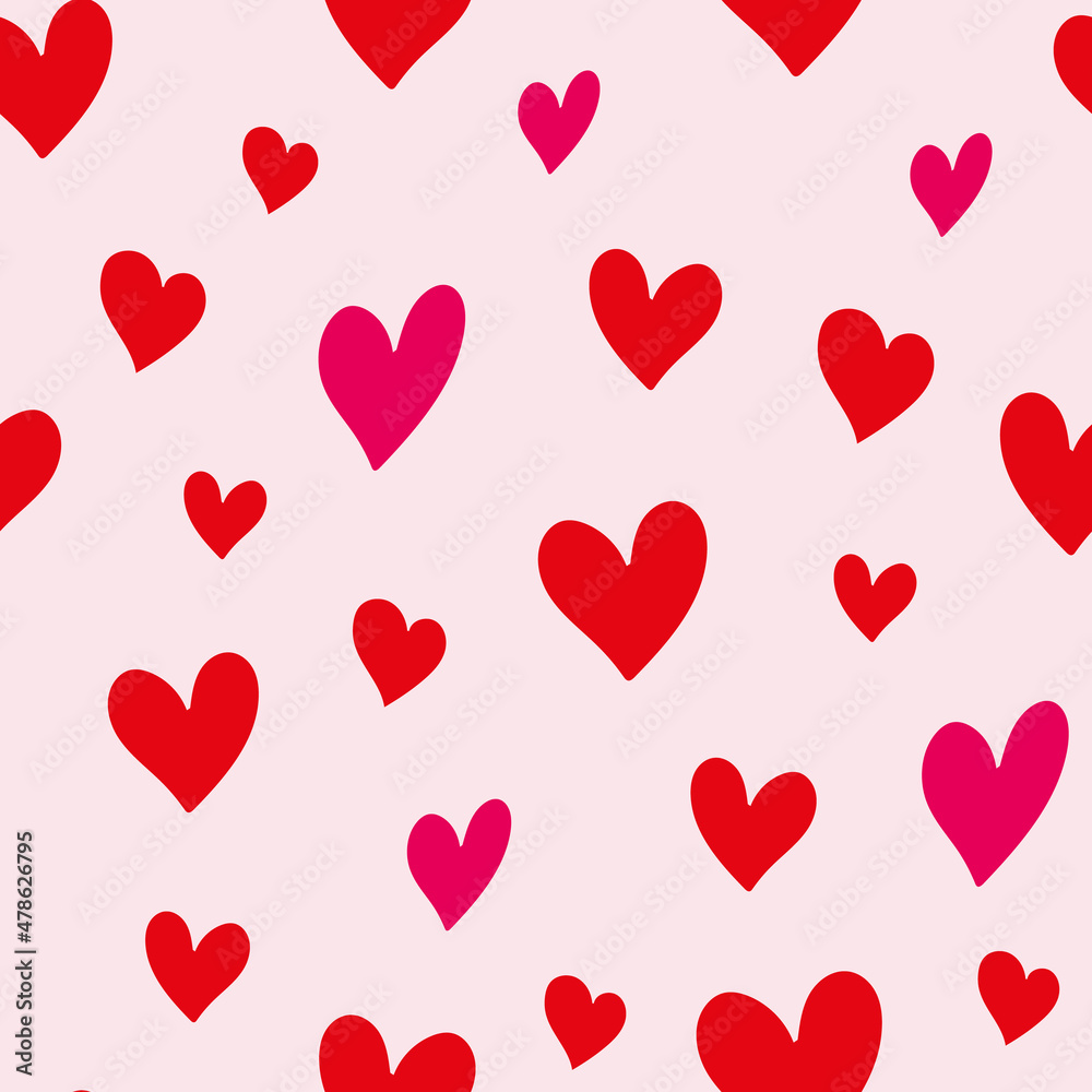 Vector Toss and random red hearts on stripes pattern design.Great for kids fashion, textiles and gift wrap. Use it for St Valentine's Day celebration, such as greeting cards and product packaging.