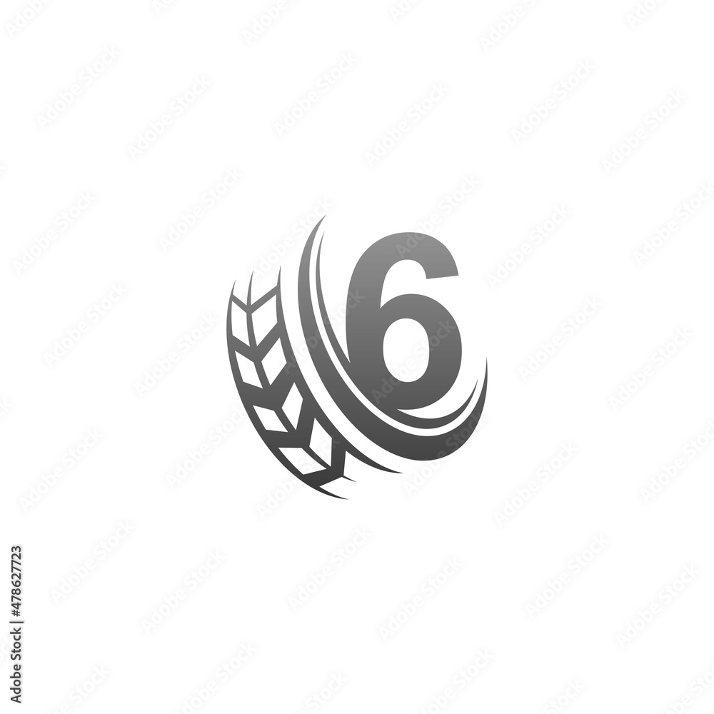 Number 6 with trailing wheel icon design template illustration