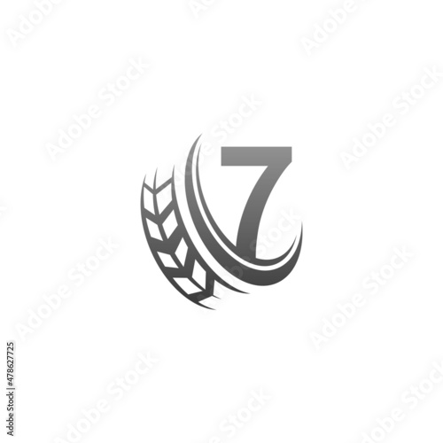 Number 7 with trailing wheel icon design template illustration