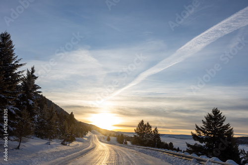Montana Snowy Roads, Icy Road Conditions, Sunrise
