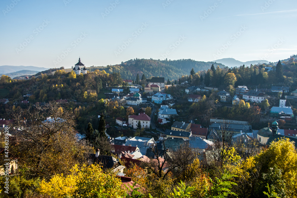 view of the city of the city, Banska Stiavnica city, Stiavnicke vrchy, autumn, Slovakia, Europe