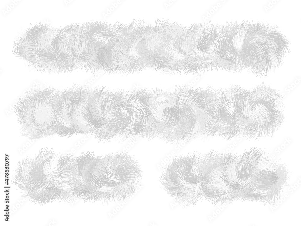 猫のシッポ 雲や羽毛のマフラーみたいにフワフワ 白とグレーのテクスチャーが可愛い 毛皮のイラスト ボーダー状の装飾素材のセット Stock 일러스트레이션 Adobe Stock