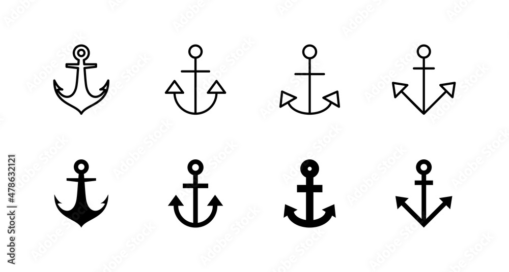 Anchor icons set. Anchor sign and symbol. Anchor marine icon. Anchor icons set. Anchor sign and symbol. Anchor marine icon.