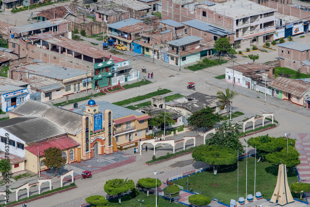 Fototapeta premium Mission Catolica Village of Zarumilla Peru on the edge of Ecuador