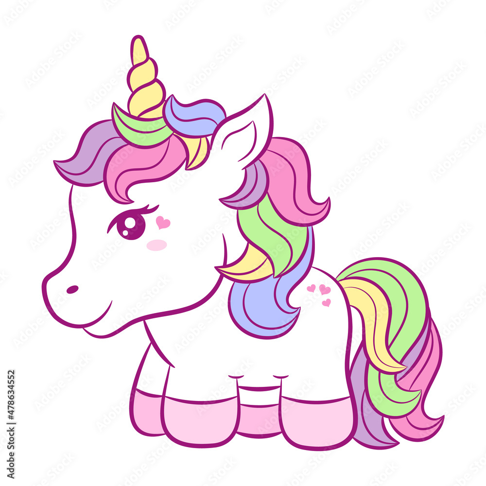 Unicorn cute drawing sticker with rainbow colors