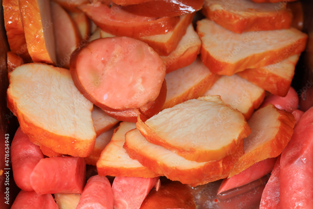 Cooked meat slices, a traditional Chinese food ingredient Cooked meat slices, a traditional Chinese food ingredient