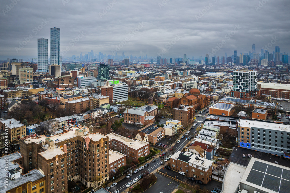 Naklejka premium Aerial Drone of Jersey City New Jersey 