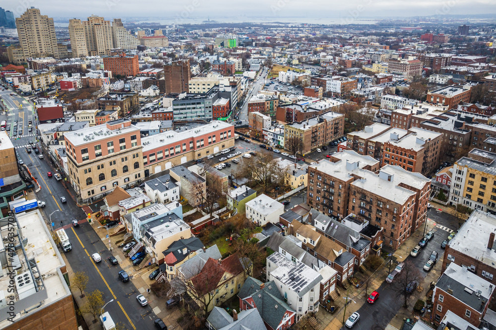 Obraz premium Aerial Drone of Jersey City New Jersey 