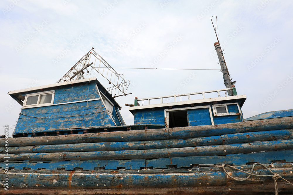 Local close-up of wooden fishing boat, North China Local close-up of wooden fishing boat, North China