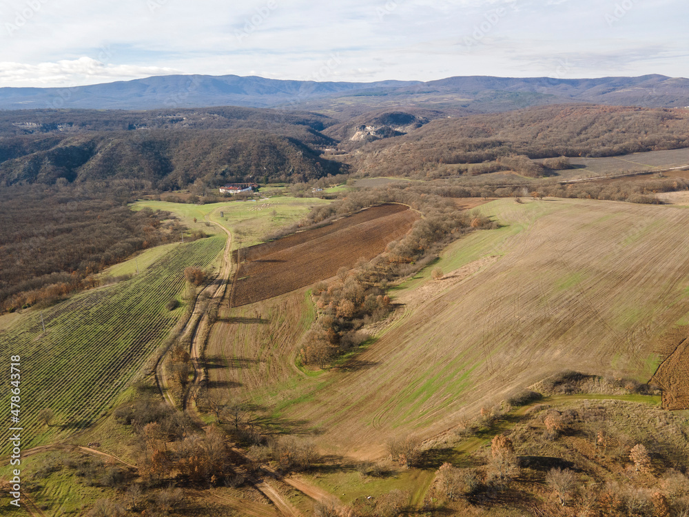 Aerial view of Sakar Mountain near town of Topolovgrad, Bulgaria