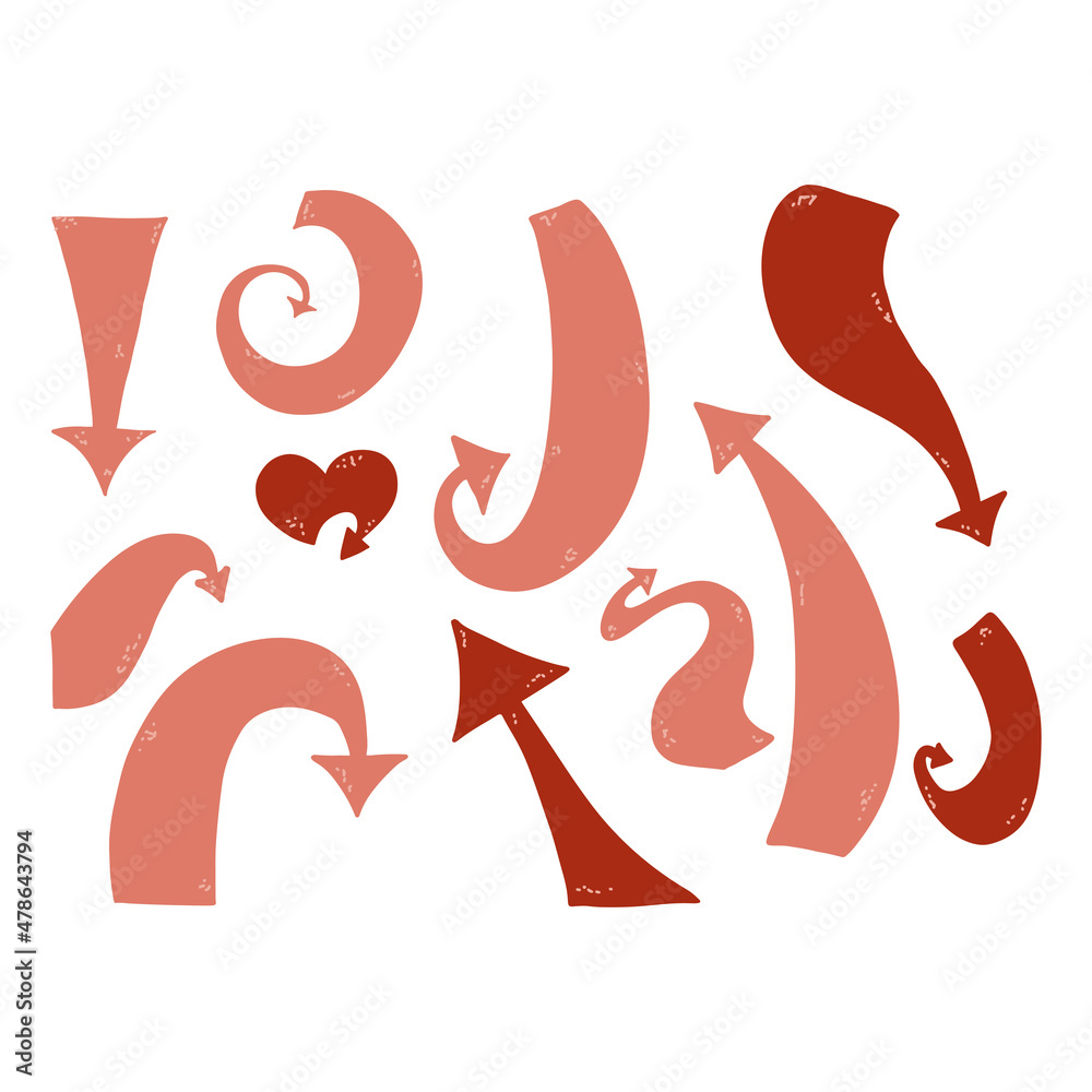 Set of different texture arrows in hand-drawing style. Vector illustration Set of different texture arrows in hand-drawing style. Vector illustration