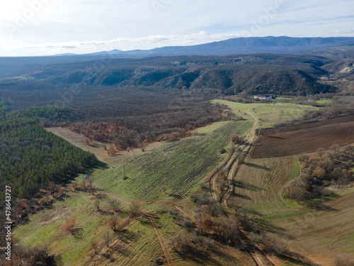 Aerial view of Sakar Mountain near town of Topolovgrad, Bulgaria photo