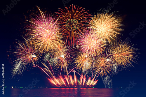 Colorful fireworks celebration and the twilight sky. © areeya_ann