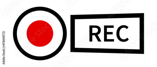Recording button and rec logo. Vector.
