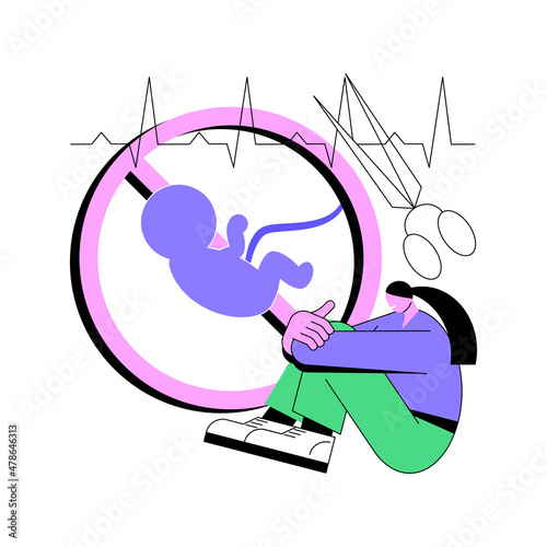 Abortion abstract concept vector illustration. Ending pregnancy, spontaneous abortion, early pregnancy, fetal rights, medical instruments, my body decision, emergency ultrasound abstract metaphor.