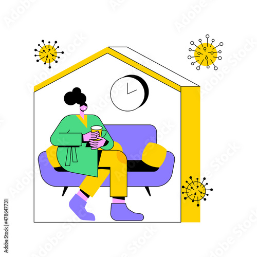 Stay at home abstract concept vector illustration. Forced isolation, covid19 outbreak prevention measures, social distance, governmental support, self protection, wear mask abstract metaphor.