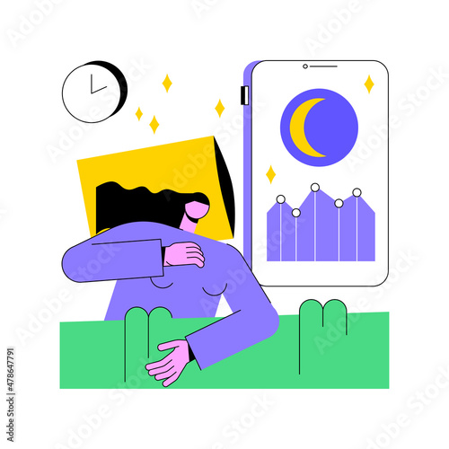 Sleep tracking abstract concept vector illustration. Sleeping app recommendation, wearable digital tracker, in-bed sleep quality monitor, gadget recording pattern, power nap abstract metaphor.