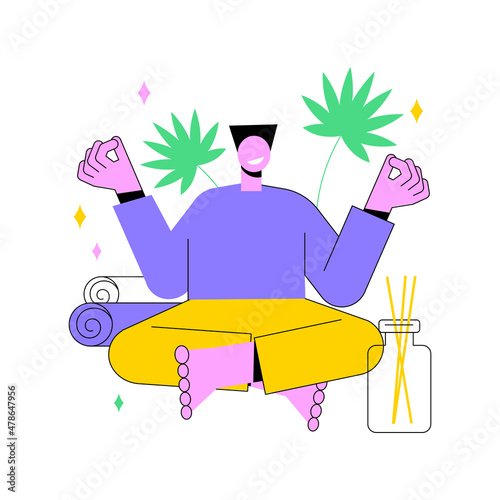 Mindfulness abstract concept vector illustration. Mindful meditating, mental calmness and self-consciousness, focusing and releasing stress, anxiety alternative home treatment abstract metaphor.